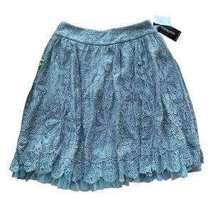 Carmen Marc Valvo Embroidered Beaded Lace Formal Skirt Steel Blue Size 10